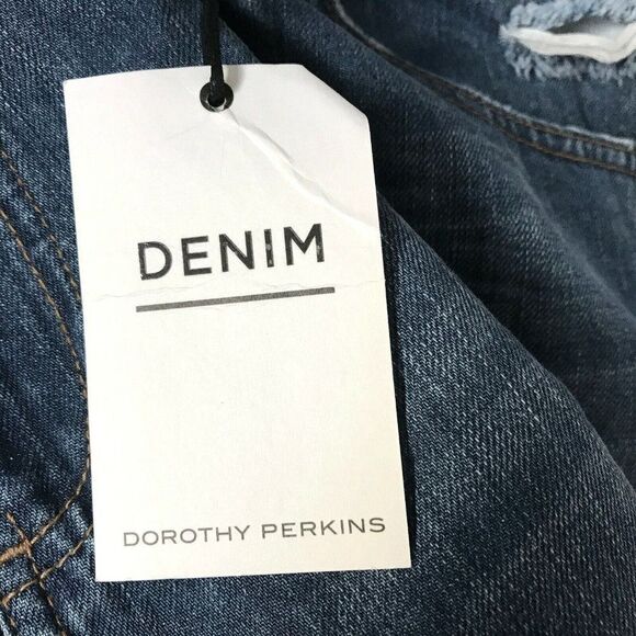 Dorothy Perkins Distressed Mid Wash Denim Shorts 100% Cotton Sz 14 Eur 46 NEW - Picture 7 of 7